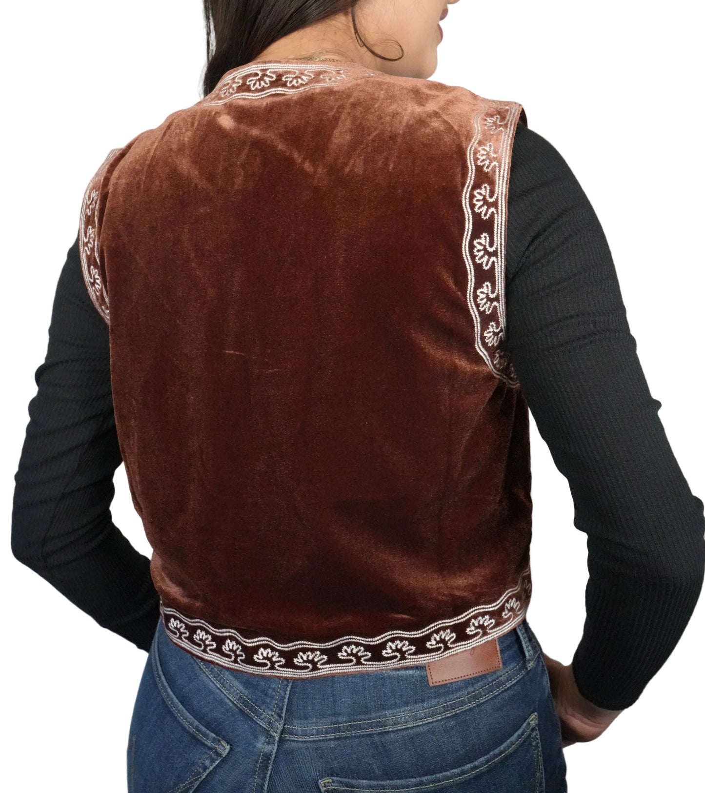 Blue B Women's Embroidered Velvet Western Vest - Brown