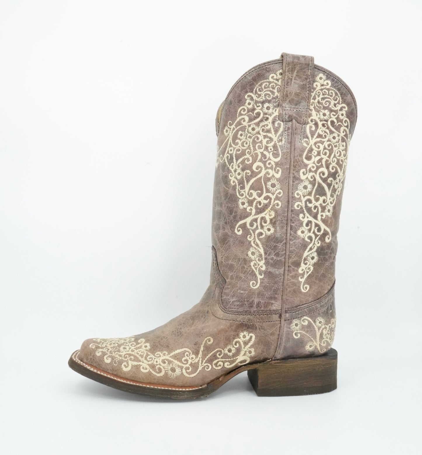 Corral Women’s Brown Bone Floral Square Toe Boot