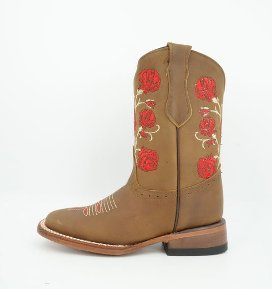 Quincy Kid's Crazy Tang Roses Square Toe Boot