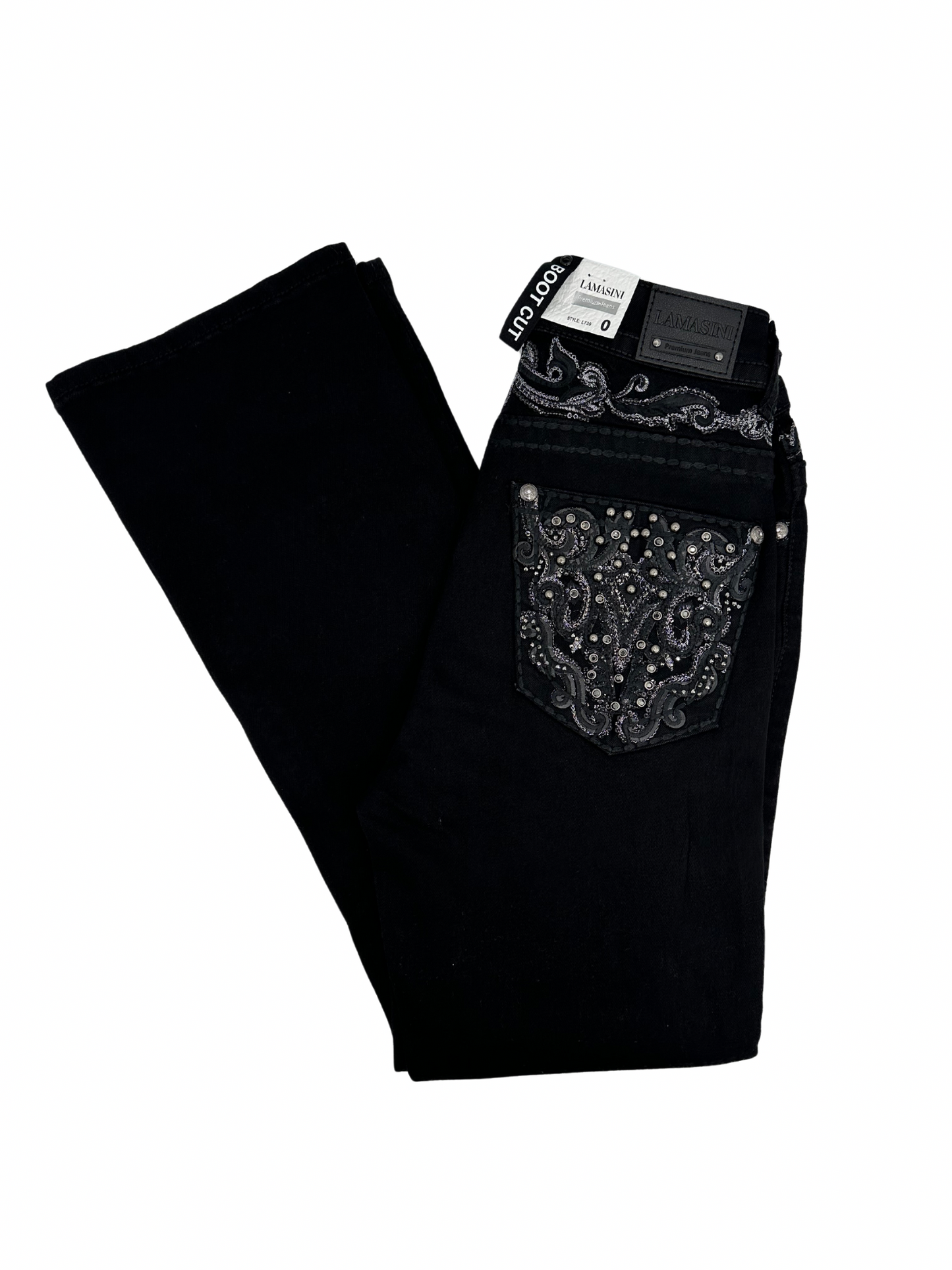 Lamasini Black Bling Studded Pocket Design Bootcut Jean