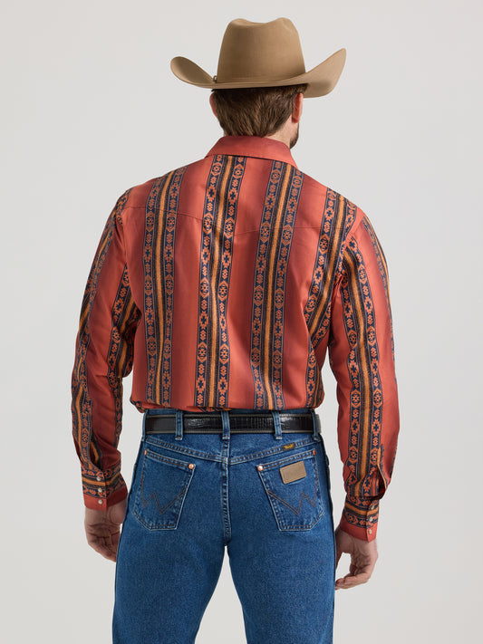 Wrangler x Checotah Western Red Orange Long Sleeve Button Down Shirt