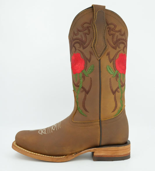La Sierra Women's Tang Embroidered Roses Square Toe Boot