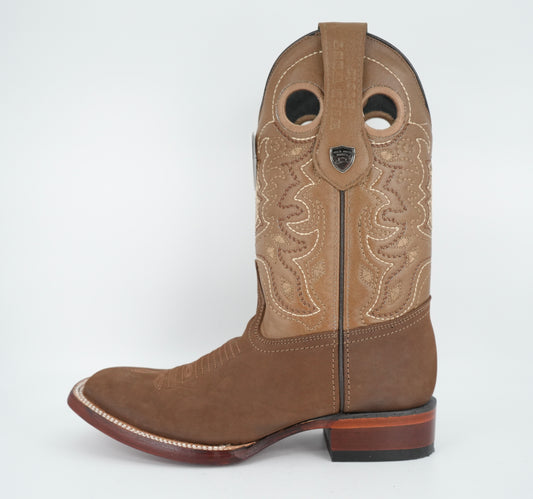 Wild West Men's Nobuck Taupe Wide Square Toe Boot