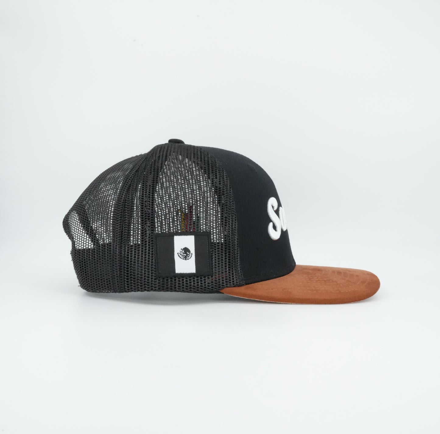 45 Cursive Trucker Cap Black Rust