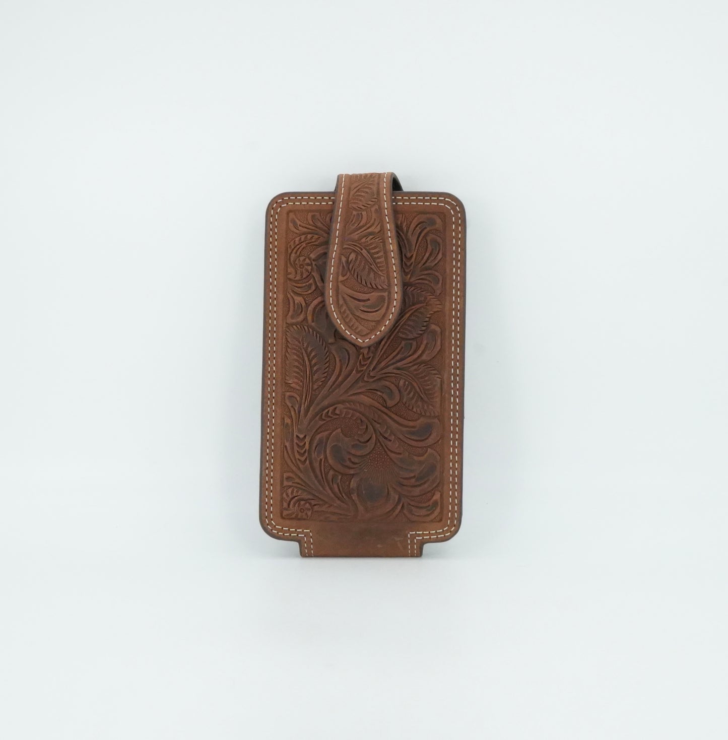 Funda para teléfono móvil grande de cuero marrón con bandera Ariat