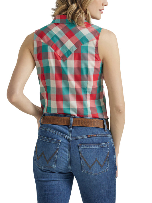 Wrangler Women's Retro Essential Western Snap Tank Turquoise Red