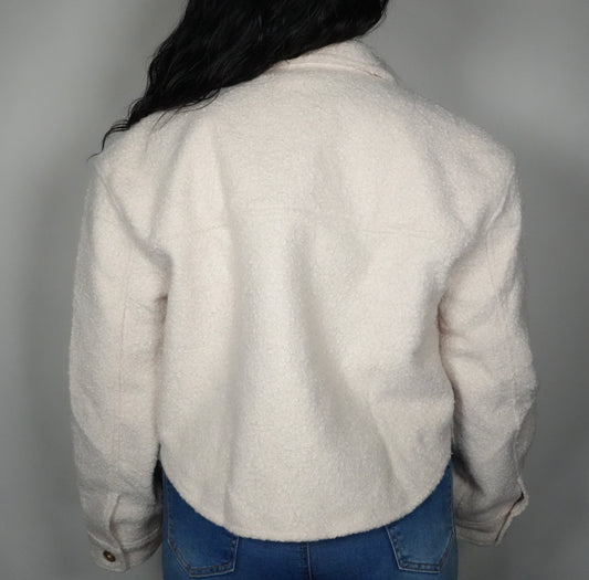 Women’s Fray Faux Sherpa Cropped Shaket - Oatmeal