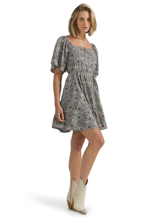 Wrangler Retro Women's Americana Flutter Sleeve Dress Grey