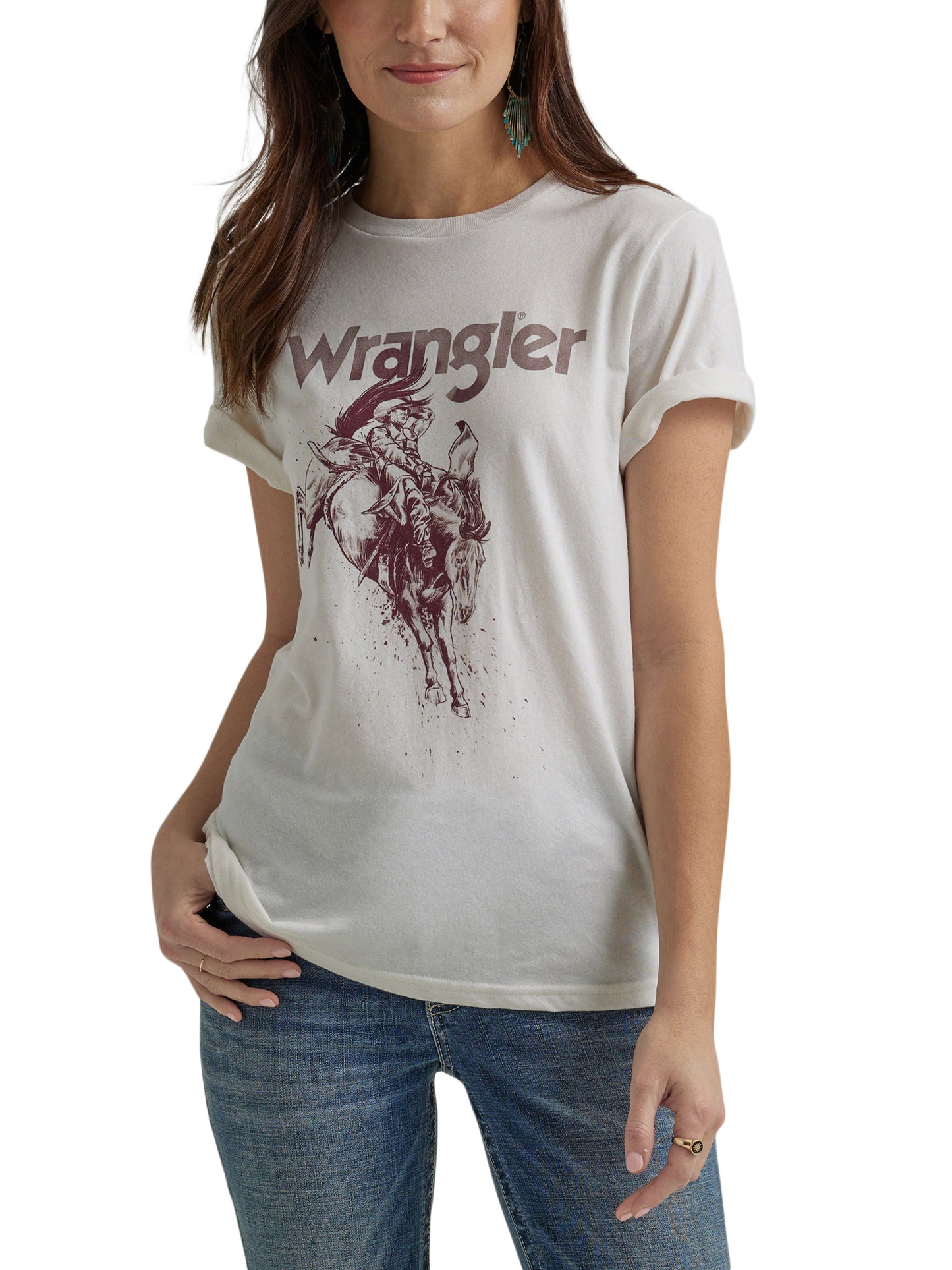 Wrangler Women's Logo Cowboy Short Sleeve Marshmallow Tee