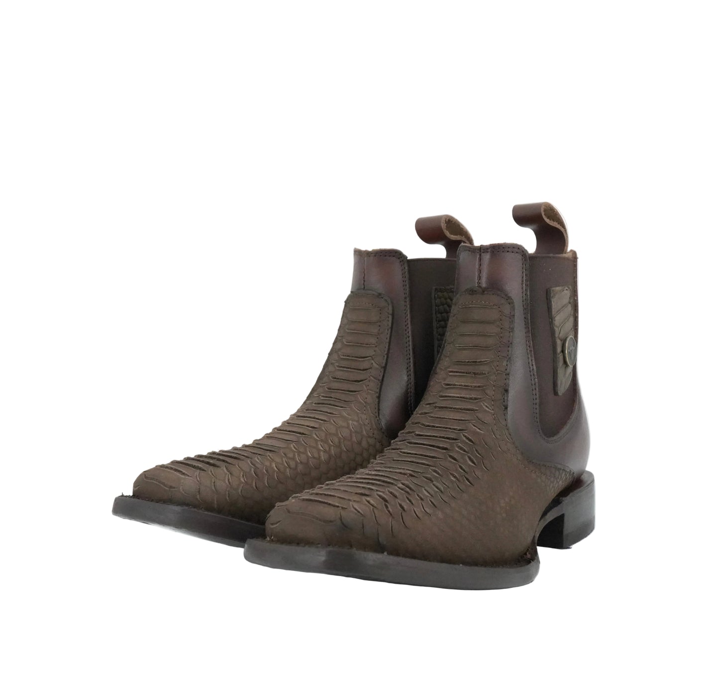 Hooch Men's Chocolate Python Print Square Toe Short Boot