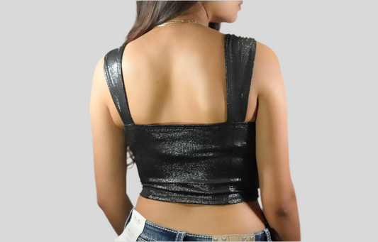 Blashe Women's Drawstring Rouched Crop Top Black