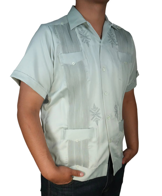 Copacabana Men's Short Sleeve Polyester Guayabera - Cement Green
