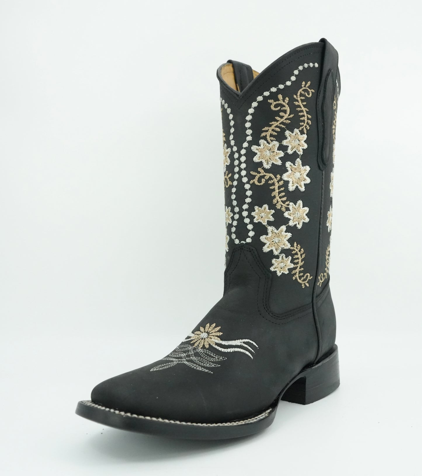 Centenario Women's Black Crazy Embroidered Floral Square Toe Boot