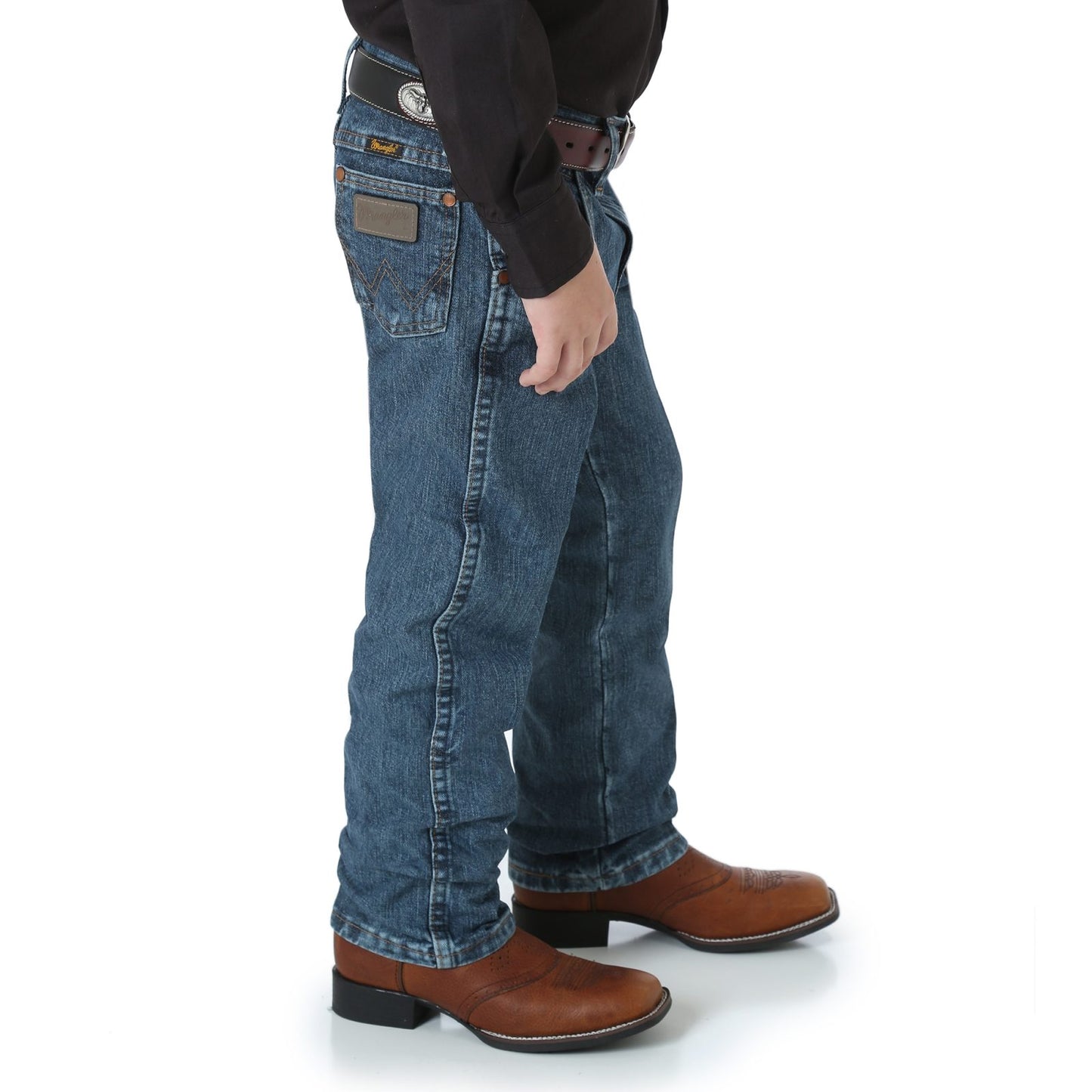 Vaqueros Wrangler Cowboy con corte original y desgastados sutiles para niño (4-7)