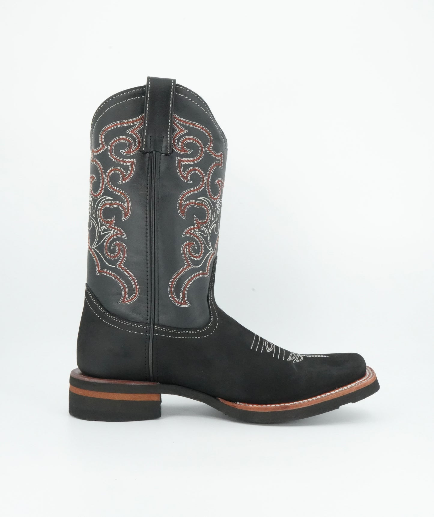 La Sierra Men's Nobuck Square Toe Rubber Sole Boot Black