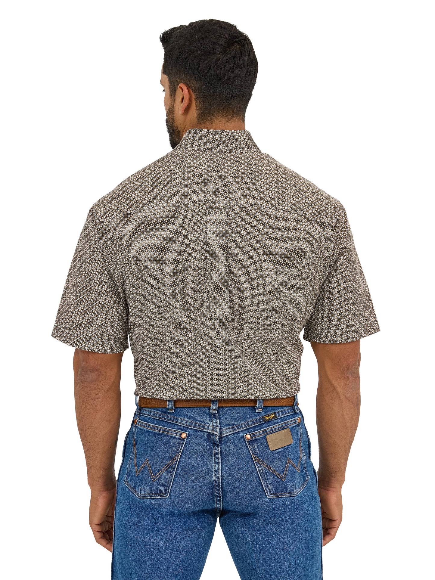 Wrangler Men's Short Sleeve Button Down Brown Print Shirt