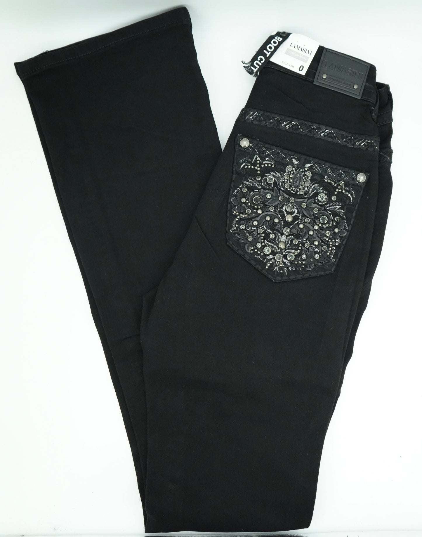 Lamasini Women's Bling Floral Bootcut Jean Black