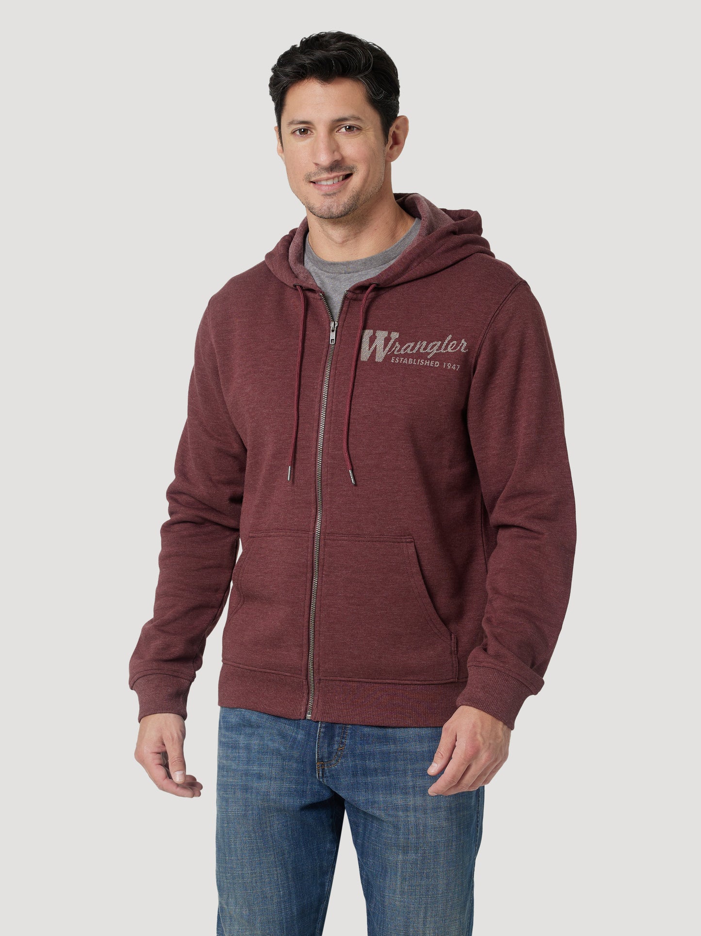 Wrangler Men's Back Logo Burgundy Full Zip Hoodie