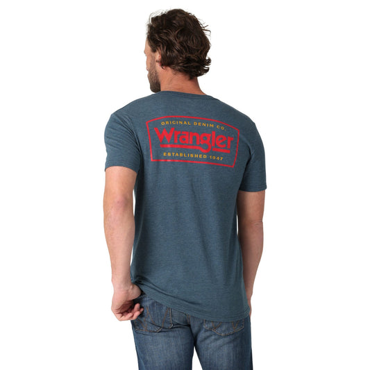 Camiseta azul marino jaspeada con logo denim original de Wrangler