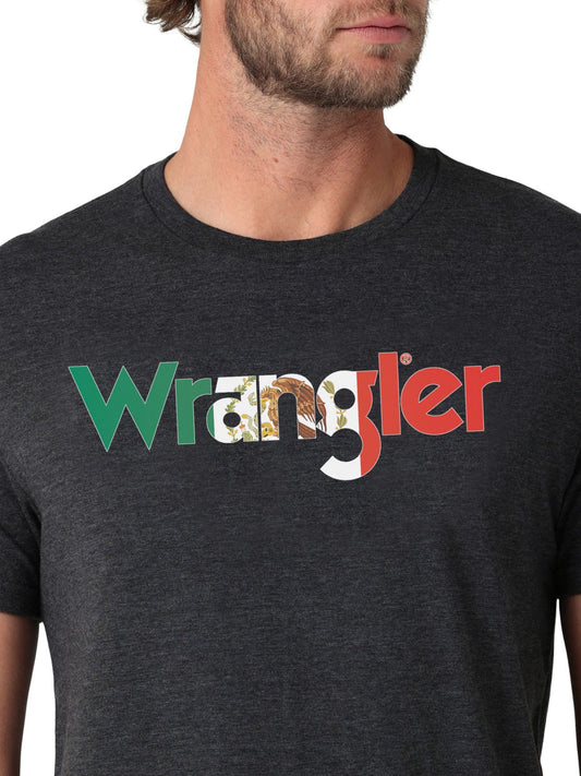 Camiseta gris jaspeada con logo de bandera de México de Wrangler