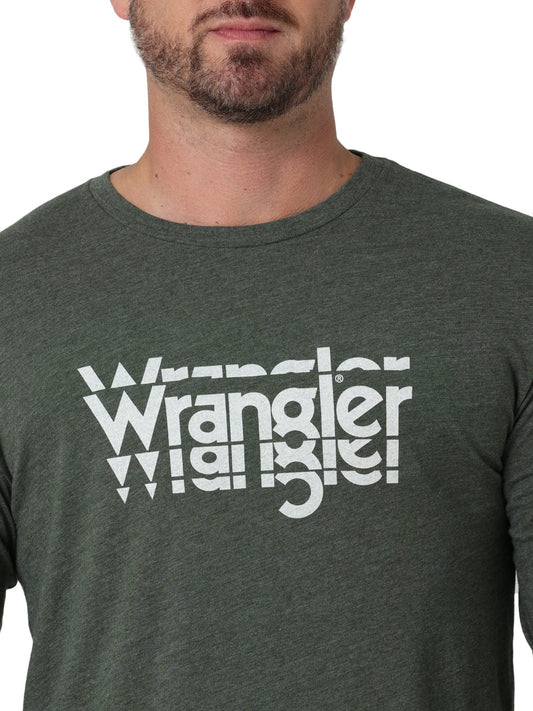 Camisa de manga larga jaspeada en verde bosque con logo gráfico de Wrangler