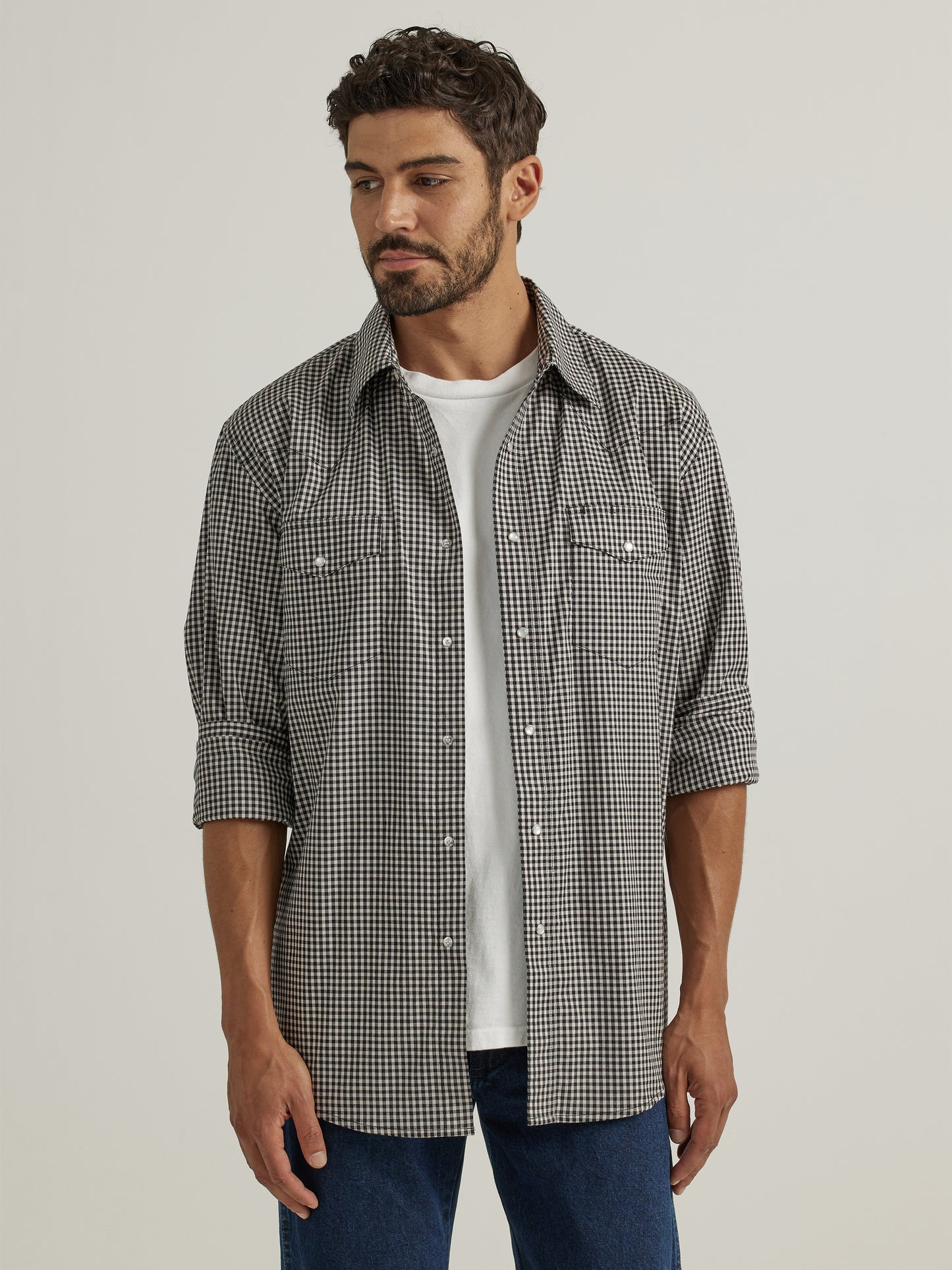 Wrangler Black Check Western Long Sleeve Snap Shirt