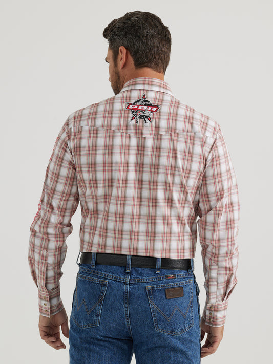 Wrangler PBR Logo Long Sleeve Plaid Western Snap Shirt