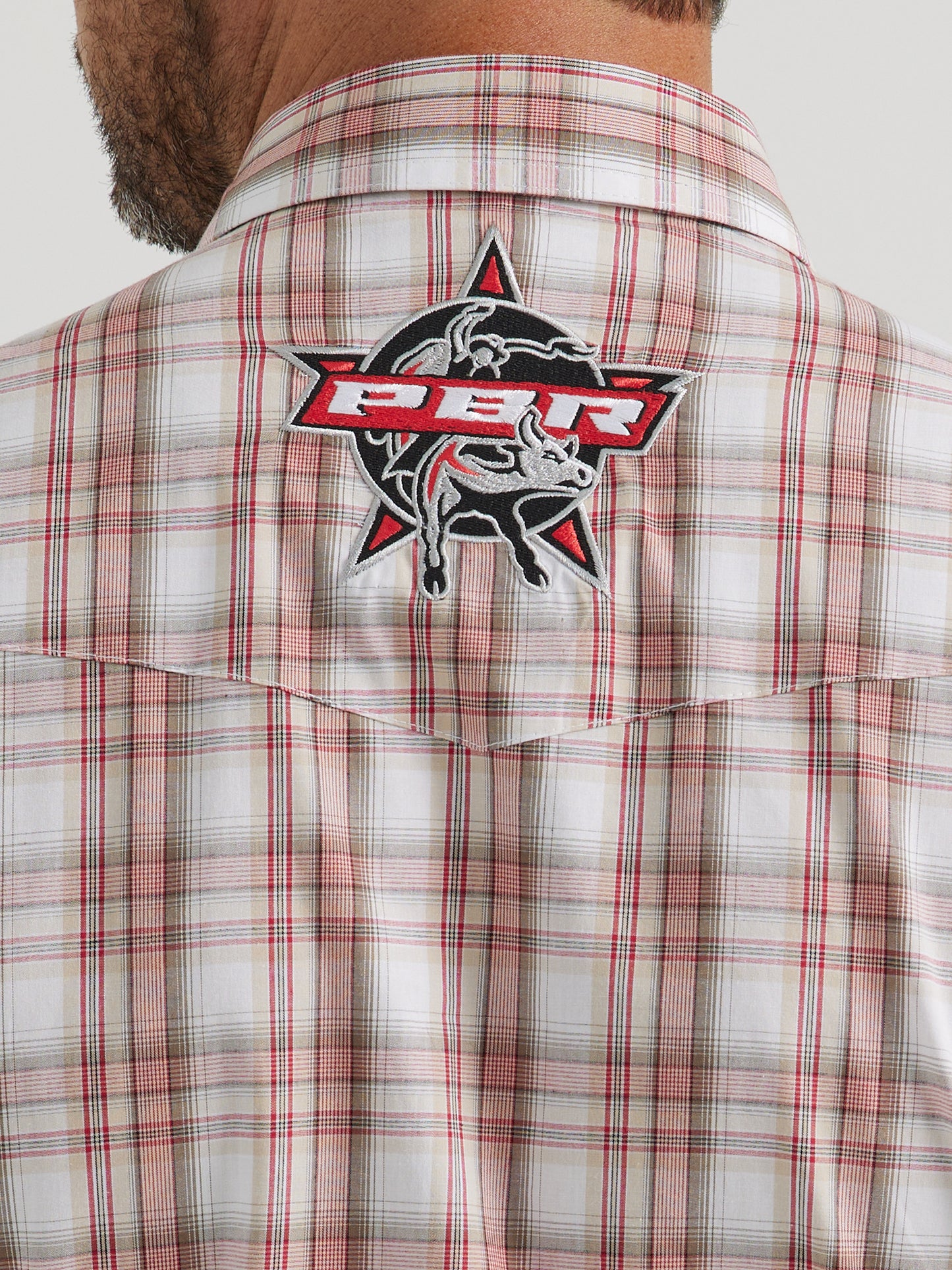 Wrangler PBR Logo Long Sleeve Plaid Western Snap Shirt