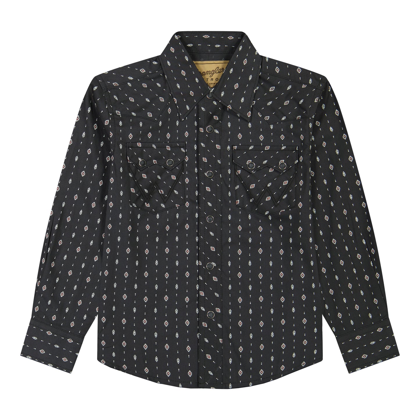 Wrangler Boy's Retro Aztec Print Long Sleeve Western - Black Charcoal