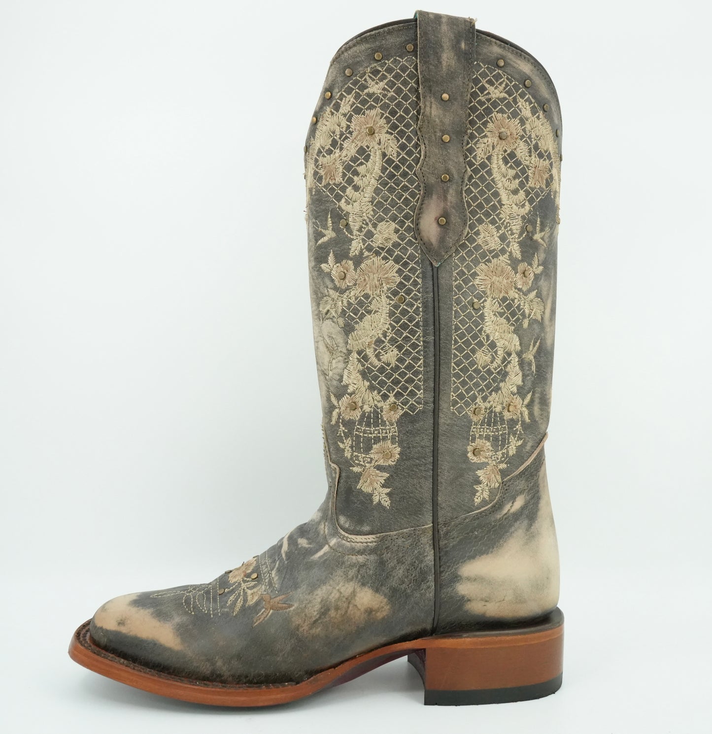 Quincy Women's Hummingbirds Crazy Old Tobacco Wide Square Toe Boot
