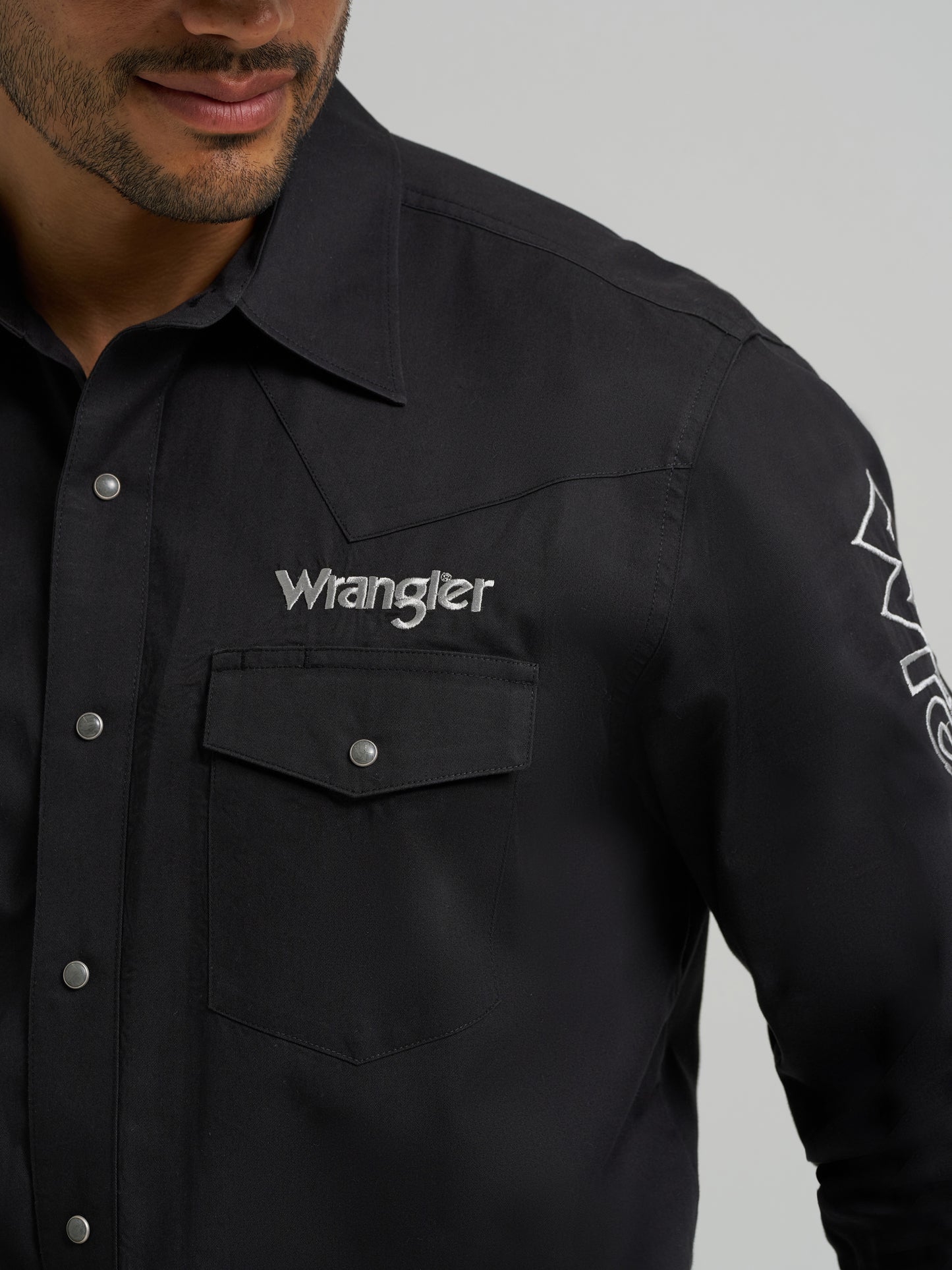 Wrangler Logo Black Long Sleeve Classic Fit Button Down Shirt
