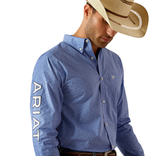 Ariat Men’s Team Potter FTD Long Sleeve Bottom Down Blue/White Shirt