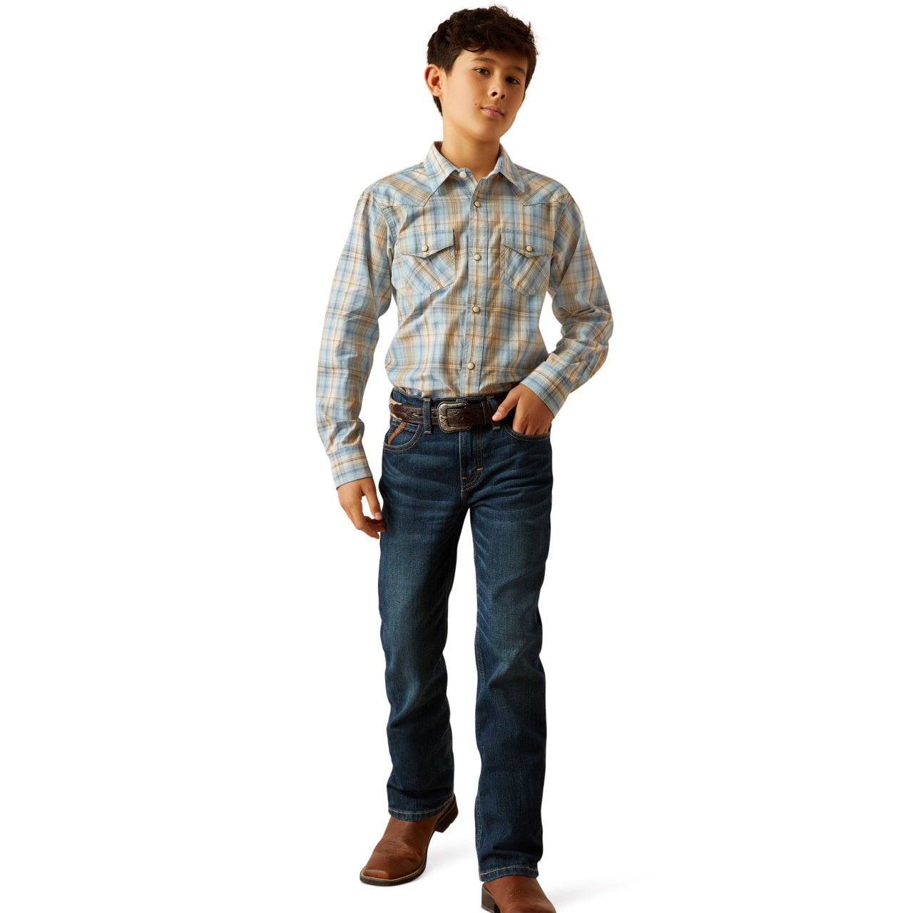 Ariat Boy's Howe Retro Snap Long Sleeve Light Blue Shirt