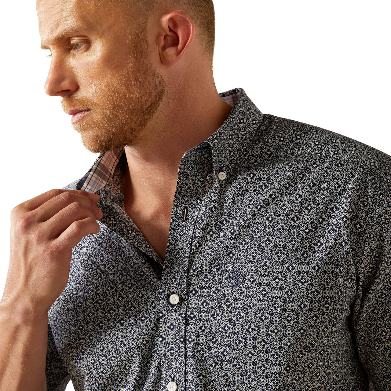 Ariat Men's Octavius Classic Fit Button Down Short Sleeve Navy Shirt