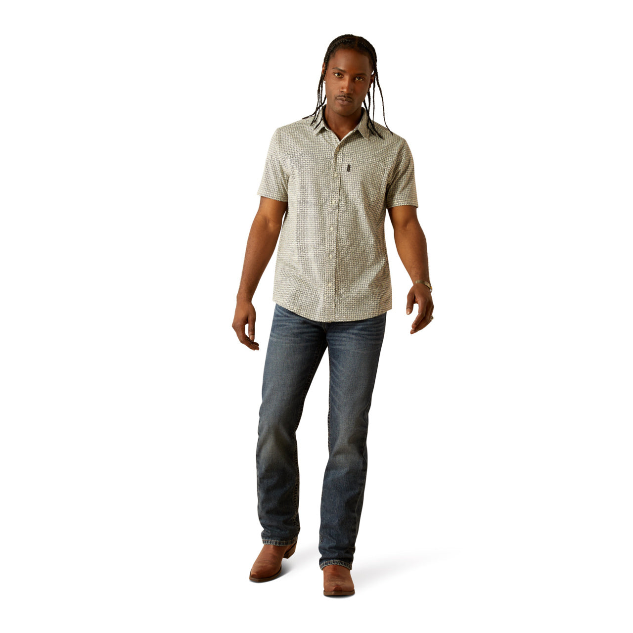 Ariat Men's Retro Button Down Short Sleeve White Shirt