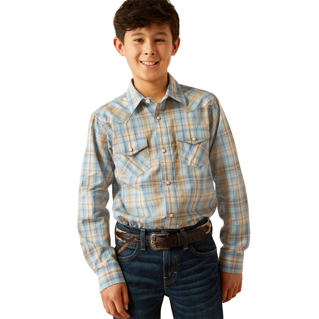 Ariat Boy's Howe Retro Snap Long Sleeve Light Blue Shirt