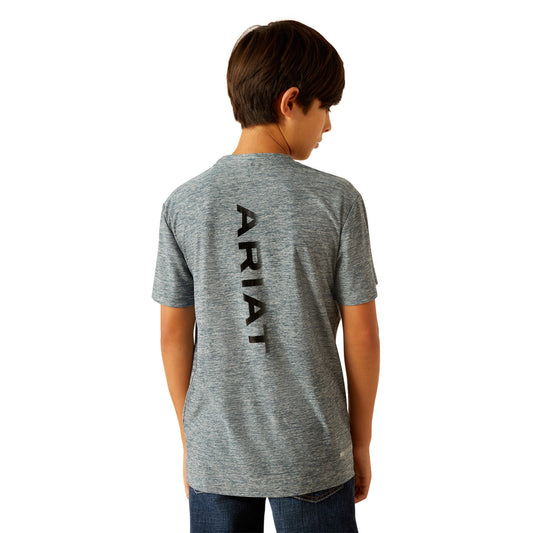 AriatTEK Boy's Vertical Gradient Charger Short Sleeve Newsboy Blue T-Shirt