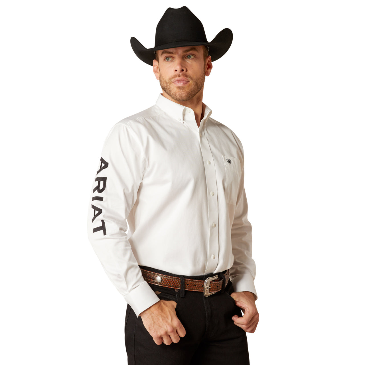 Ariat Men's Team Logo Twill Classic Fit Shirt White-Black