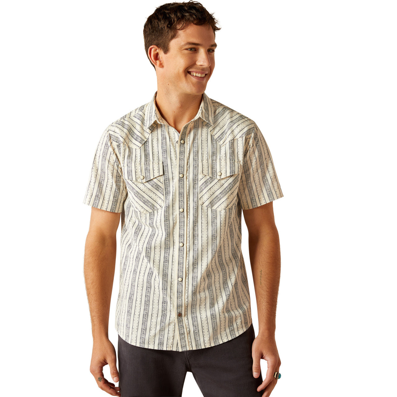 Ariat Men's Retro Button Down Holden Short Sleeve Off White Shirt