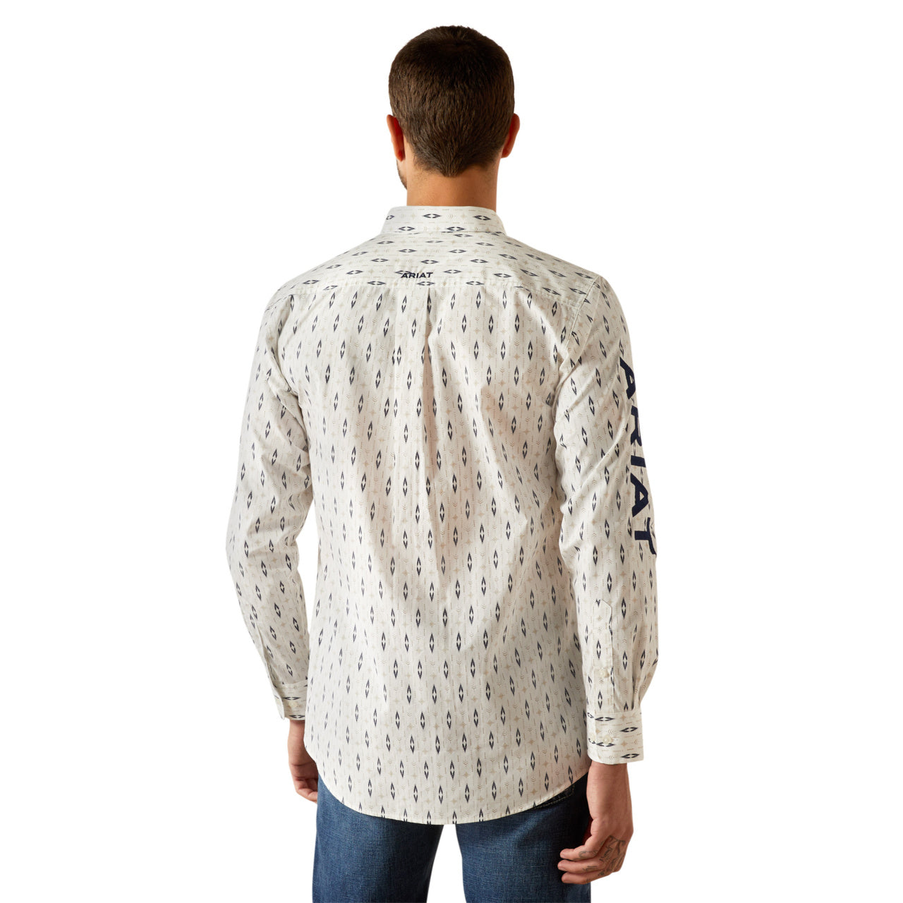 Ariat Men’s Team Perkins FTD Long Sleeve Bottom Down White/Navy Shirt