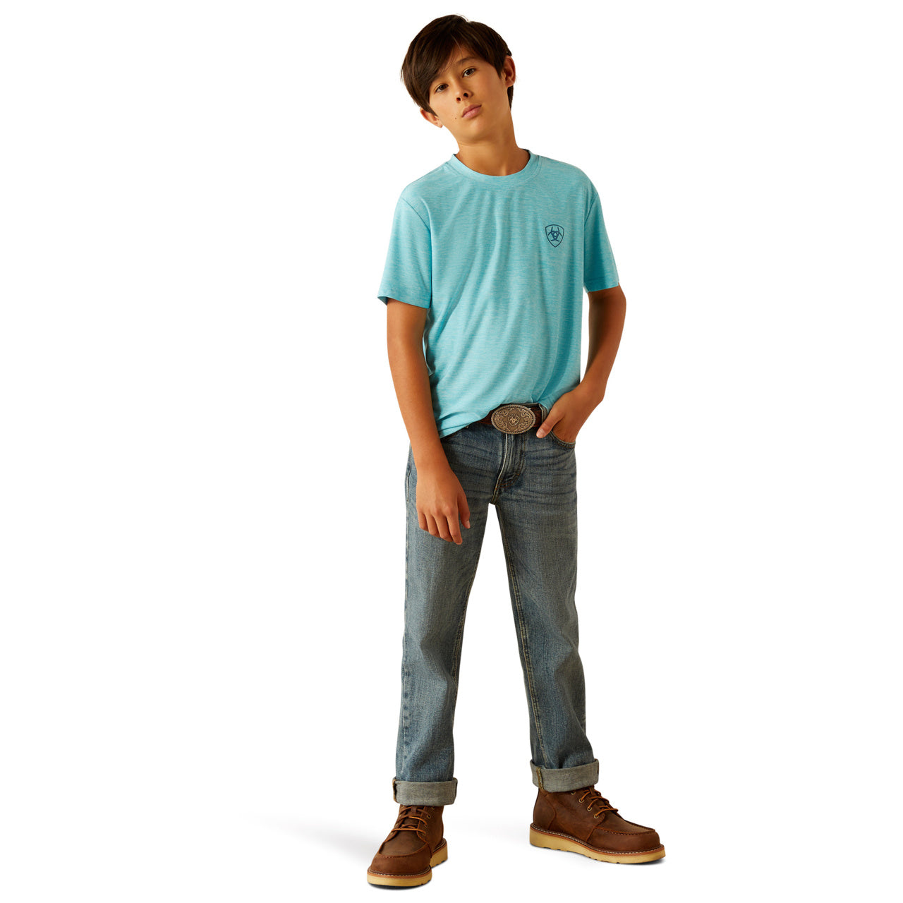 AriatTEK Boy's Diagonal Flag Charger Short Sleeve Blue Mist T-Shirt
