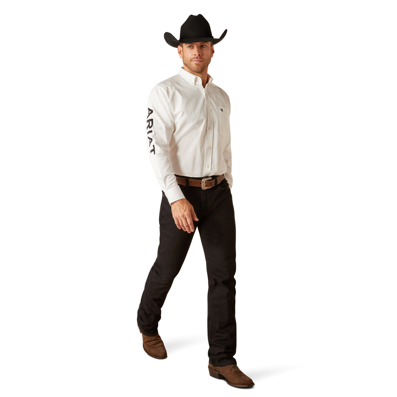 Ariat Men's Team Logo Twill Classic Fit Shirt White-Black