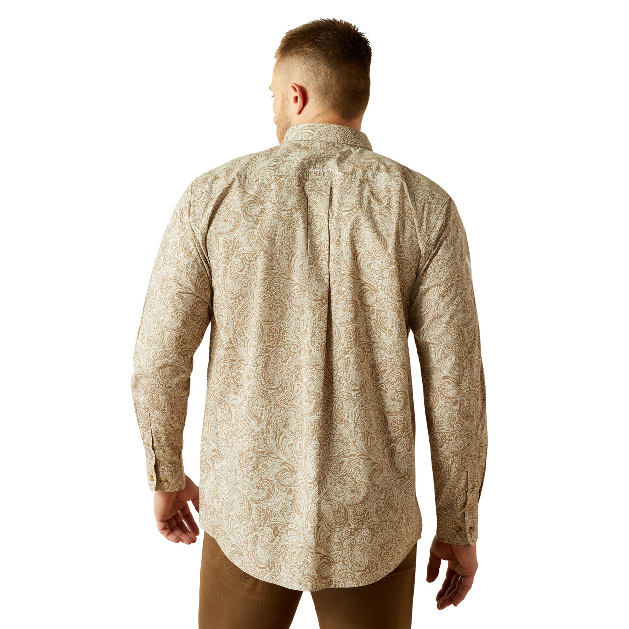 Ariat Men’s Team Kason Long Sleeve Bottom Down Brown/Off White Shirt