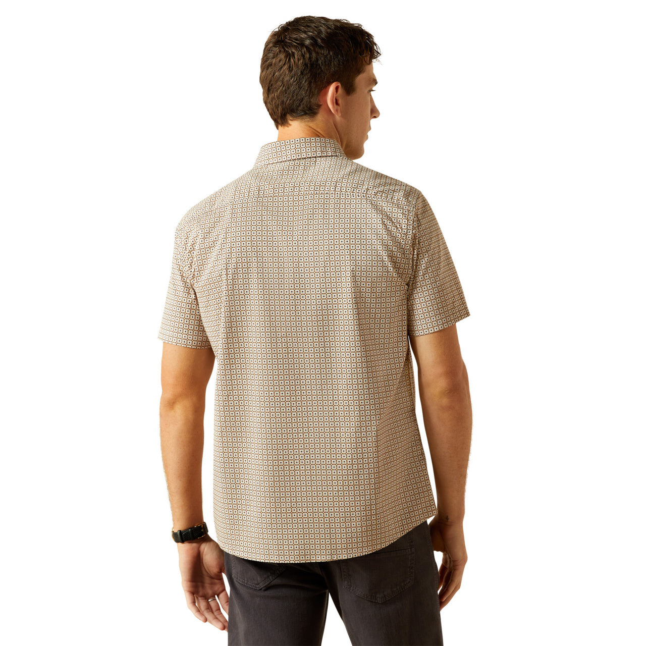 Ariat Men's Maximo Modern Slim Fit Button Down Short Sleeve Khaki Shirt