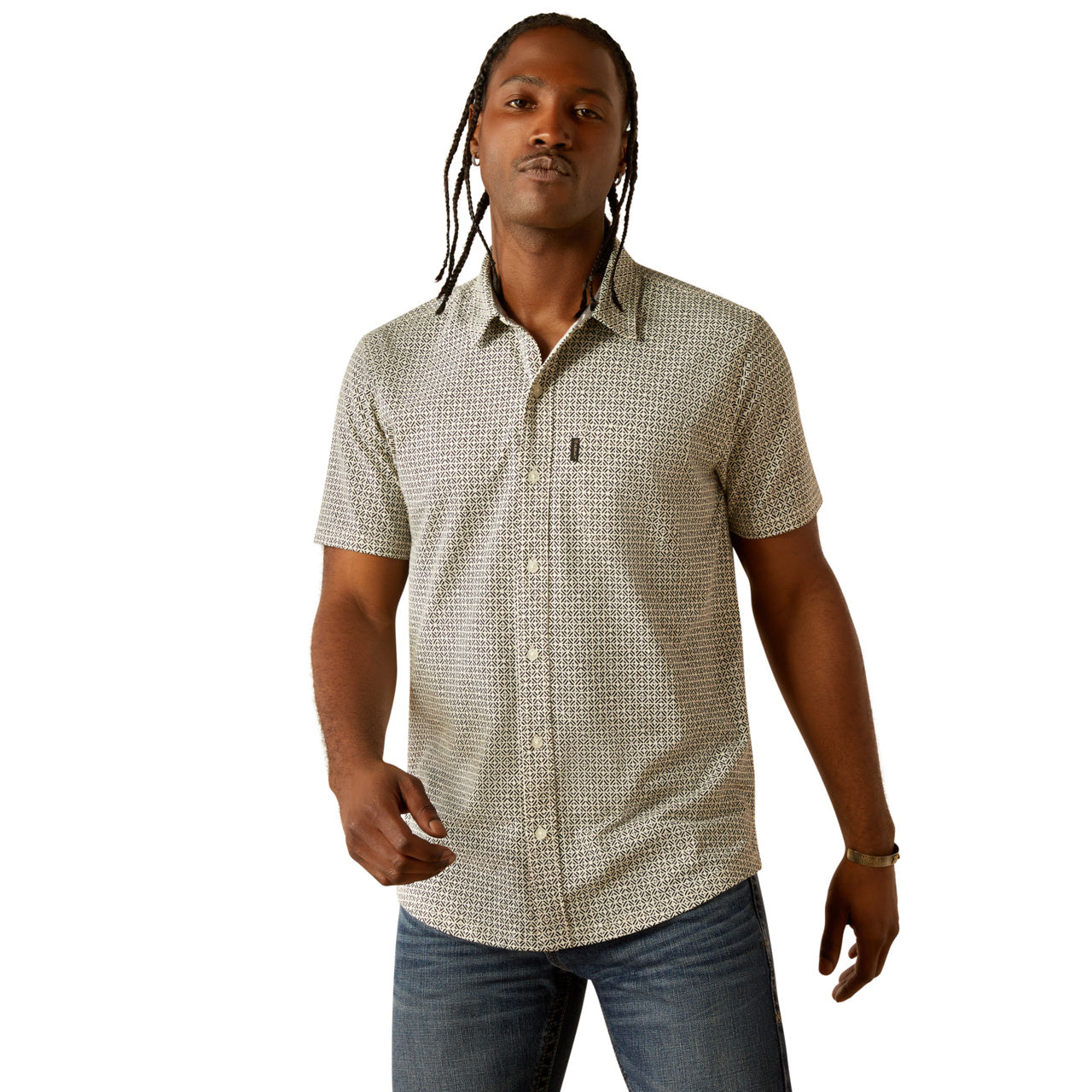 Ariat Men's Retro Button Down Short Sleeve White Shirt
