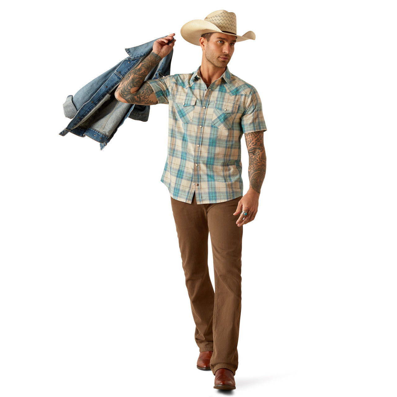 Ariat Men's Retro Button Down Howland Short Sleeve Turquoise Shirt