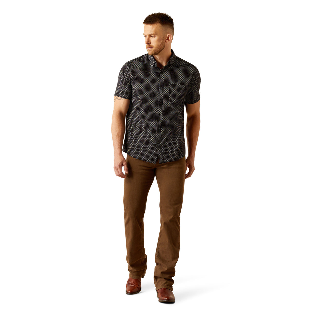 Ariat Men's Mars Modern Slim Fit Button Down Short Sleeve Black Shirt