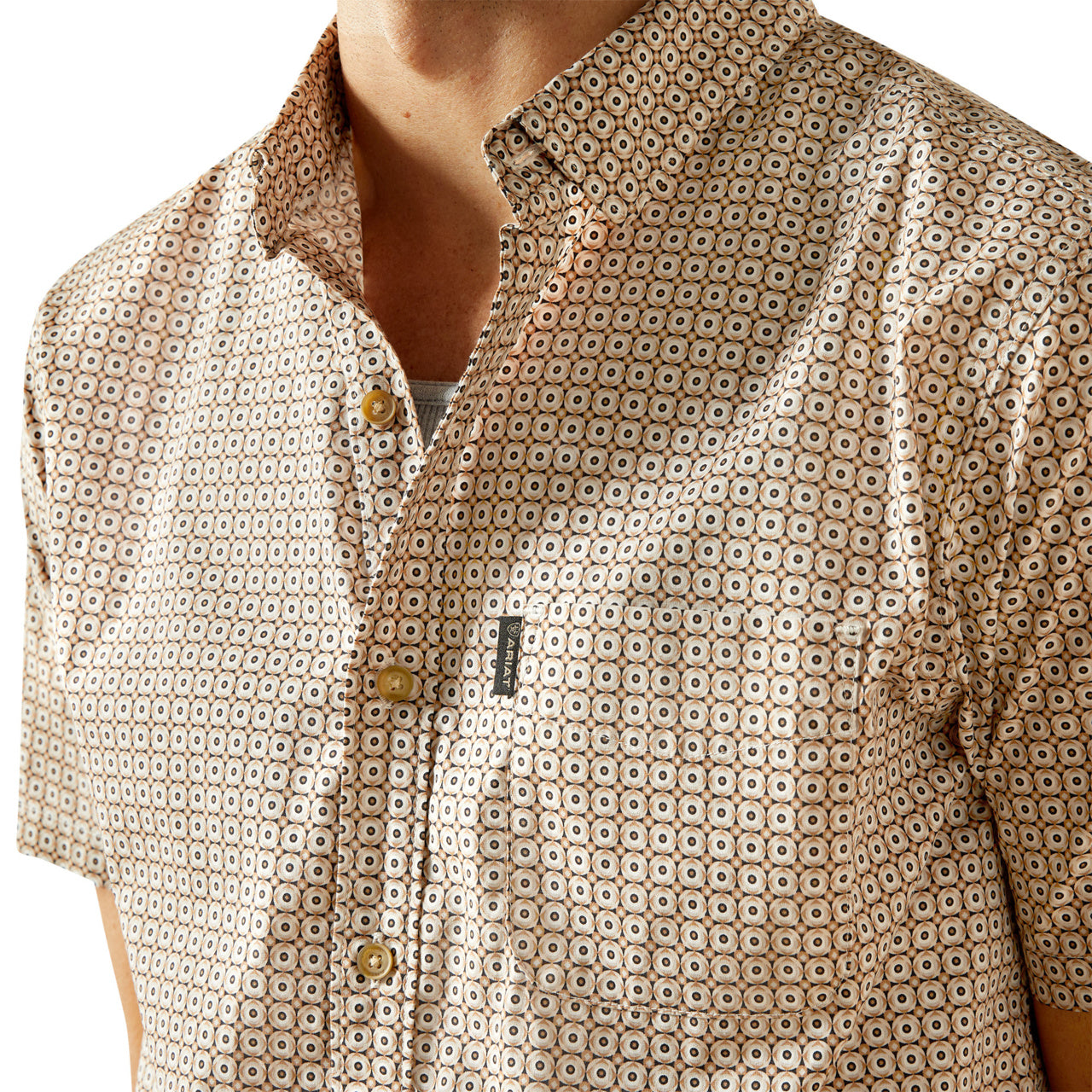 Ariat Men's Maximo Modern Slim Fit Button Down Short Sleeve Khaki Shirt