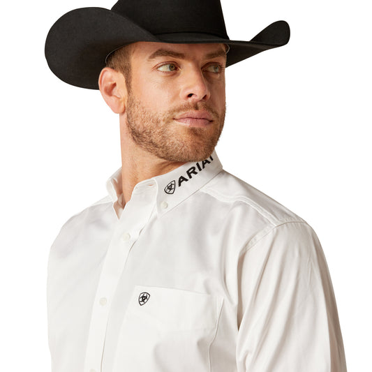 Ariat Men's Team Logo Twill Classic Fit Shirt White-Black