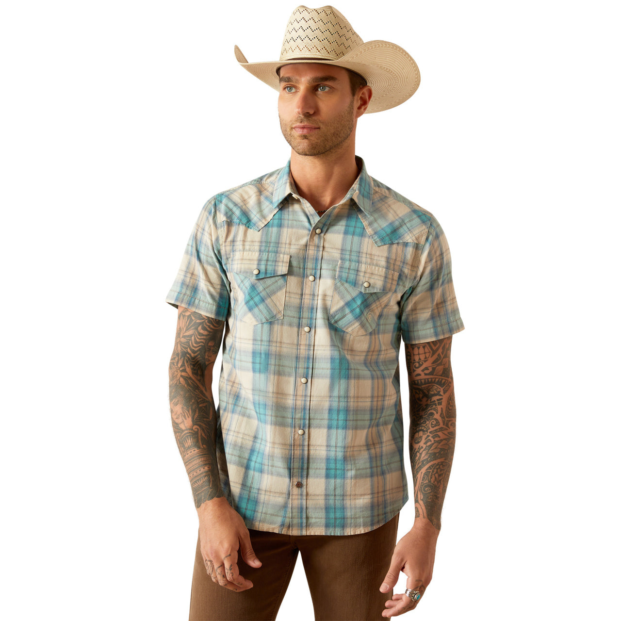 Ariat Men's Retro Button Down Howland Short Sleeve Turquoise Shirt